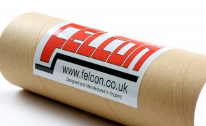 Example polyester label stuck to a cardboard tube